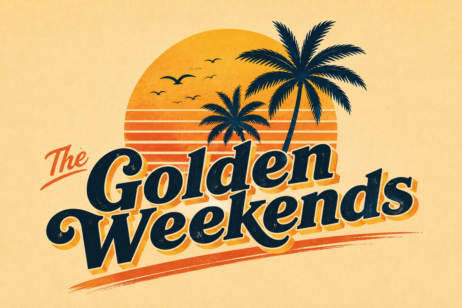 The Golden Weekends logo: palm trees against a retro striped sunset above vintage script lettering.